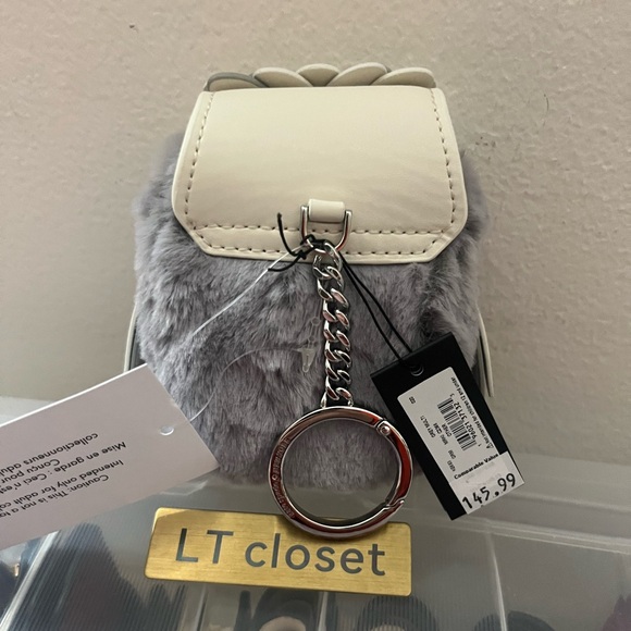 Kate Spade Hoot 3D Owl Faux Fur Coin Purse Keychain Grey NWT - Picture 4 of 6